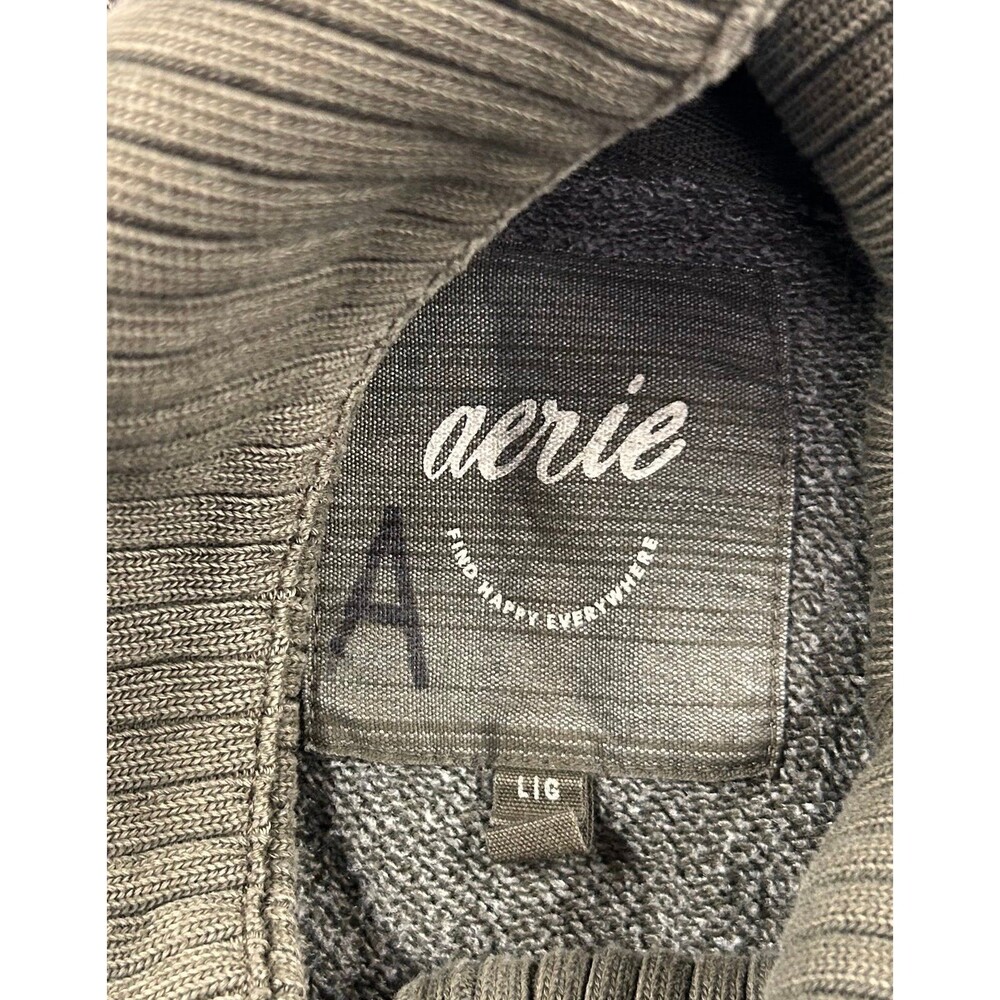 Aerie Womens Large Down To Earth Oversized Quarter Zip Olive Green Sweatshirt - Picture 3 of 7